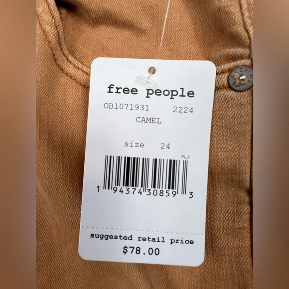 Free People Womens Wild Child Frayed Skinny Jeans Camel Size 24 - Picture 15 of 16